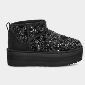 🆕UGG PLATFORM ULTRA MINI CHUNKY SEQUINS BLACK SIZE 9 BRAND NEW IN BOX SOLDOUT